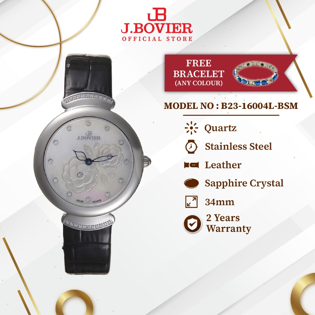 [Free Gift] J.Bovier Swiss Quartz Luxury Women Watch Jam Tangan Wanita B23-16004L-BSM