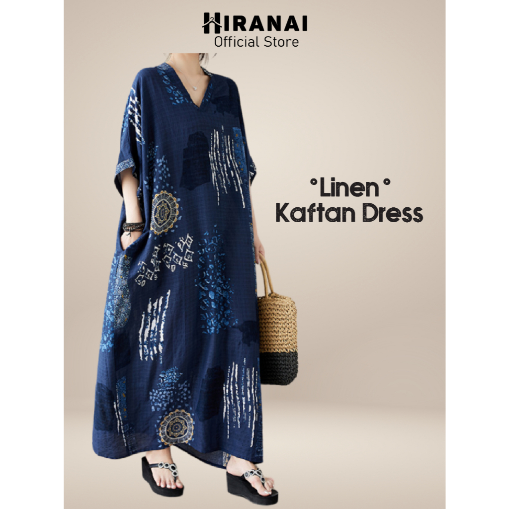 Women Dress Kaftan-Batik Muslim Bat Sleeves Cotton Hemp Loose Long Vintage Beach Dress Short Sleeve Maxi Dress
