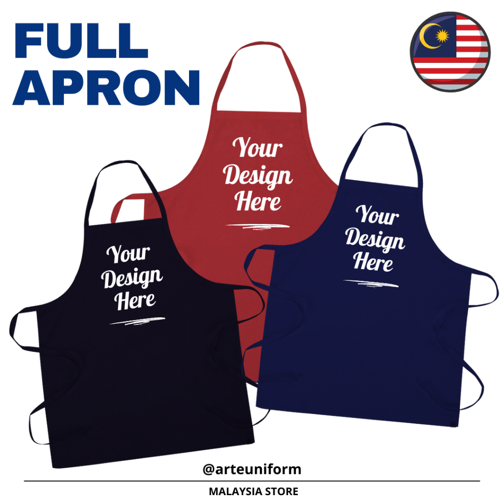 CUSTOM PRINT APRON Full Polyester Waterproof Oilproof Lightweight Two Pocket Chef Kitchen Cafe