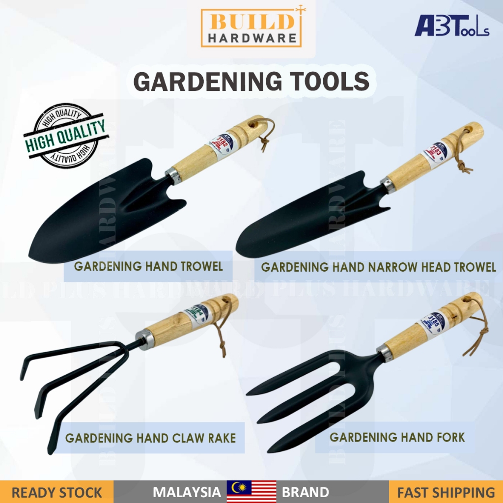 ABTools Gardening Hand Narrow Head Trowel / Hand Fork / Hand Claw Rake Jaws, Wooden Handle 花匙/草扒 Garden Tool Shovel