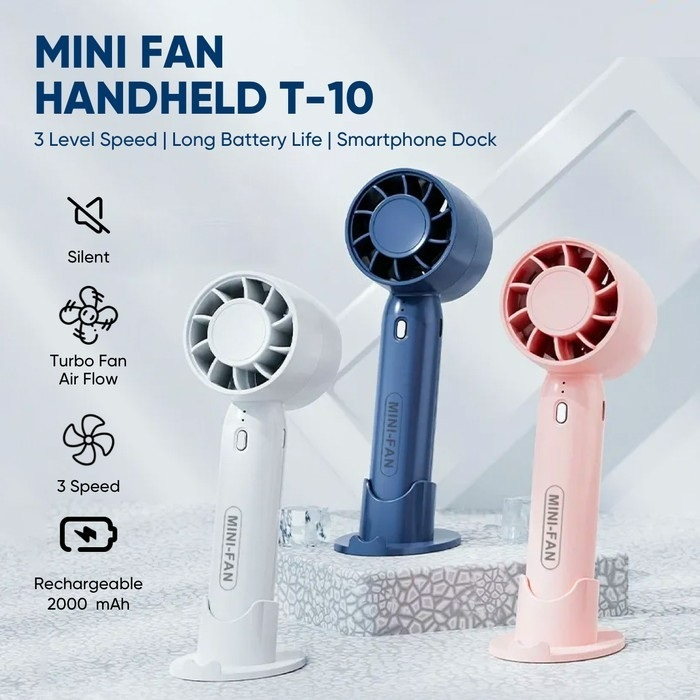 Kipas Mini Mudah Pegang T10 Turbo Ada 3 Kelajuan Kipas Kecil Travel Kipas Travel Boleh Cas Mini Fan Handheld Strong Fan