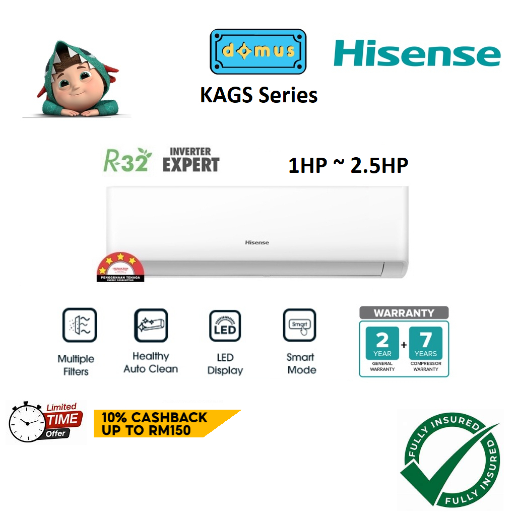 Hisense Aircond Inverter 1HP 1.5HP 2HP 2.5HP Air Conditioner Aircon Penghawa Dingin Murah Air Cond 冷气机 冷氣機 家用 省電 KAGS