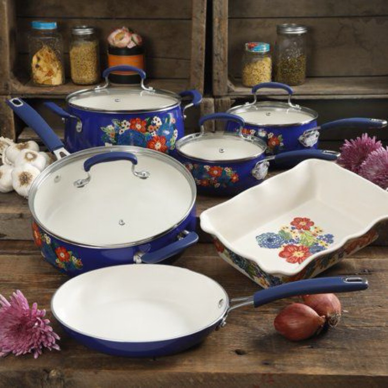 The Pioneer Woman Dazzling Dahlia Non-stick 10-Piece Cookware Set