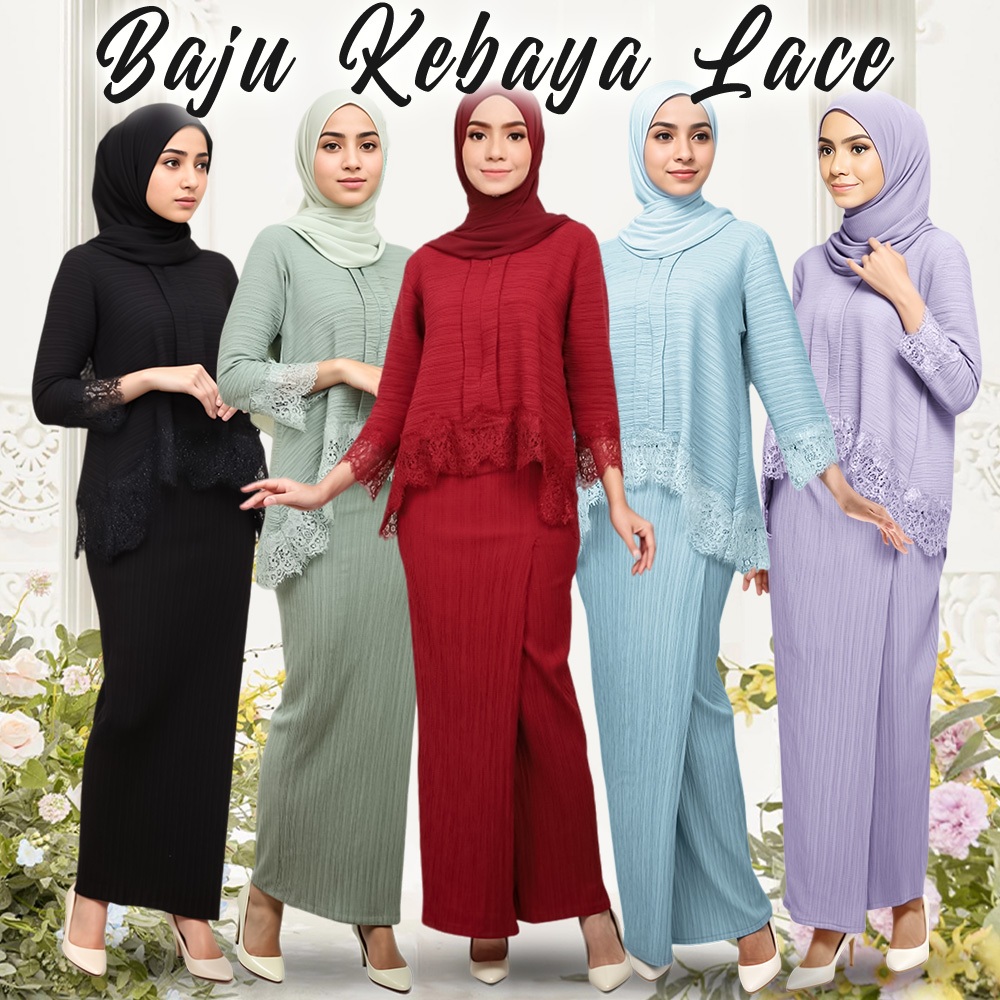 Baju Kurung Moden Baju Raya 2024 Kebaya Moden Kurung Sesuai Untuk Nikah/Tunang.Kebaya Lace Lining Pleated Lace Kurung