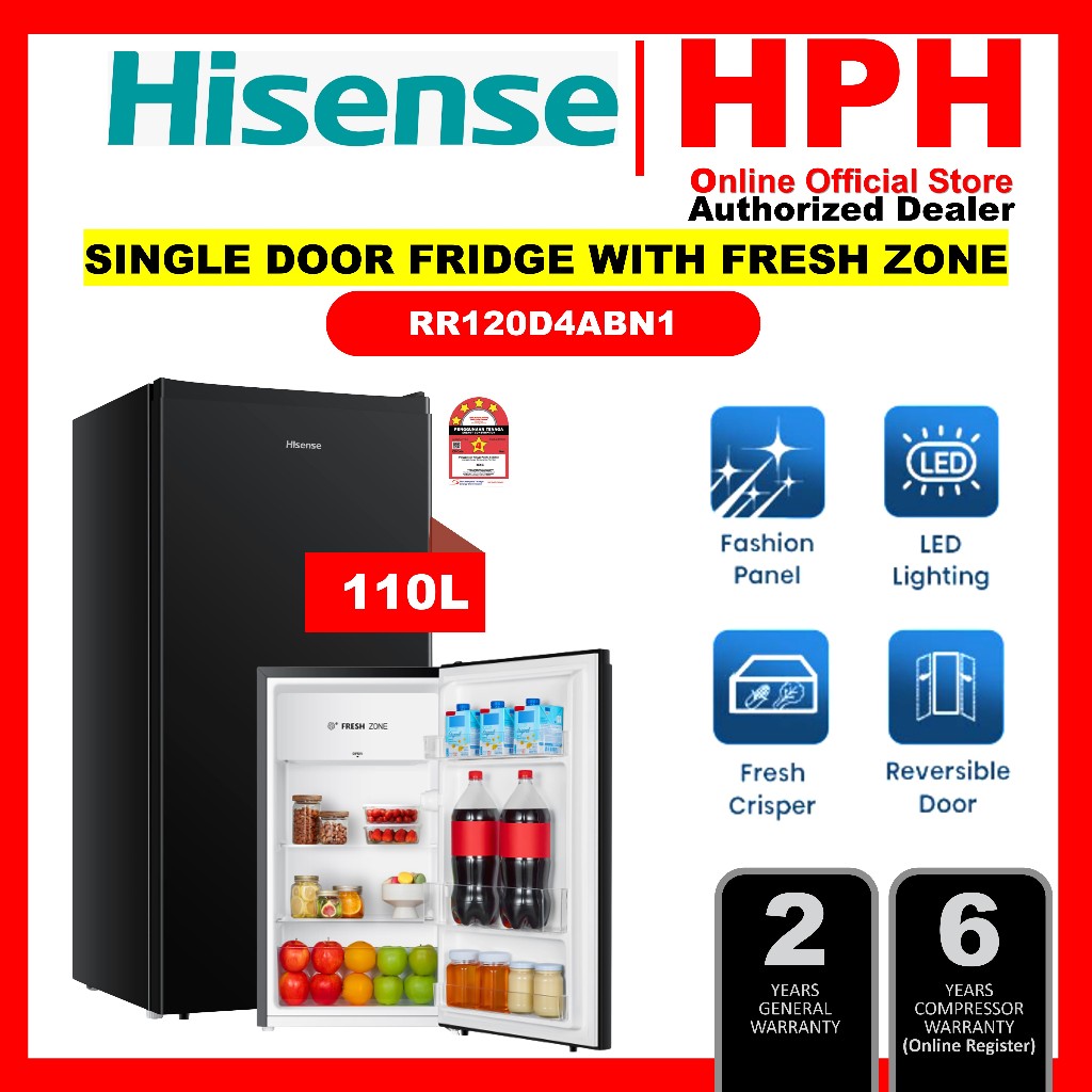 Hisense (60L / 110L) Single 1-Door Fridge Refrigerator Peti Sejuk Mini Bar 单门冰箱 RR60D4ABN RR120D4ABN1 Peti Sejuk