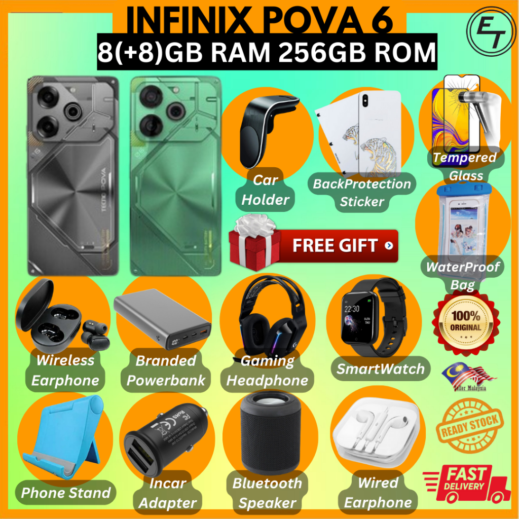 TECNO POVA 6/POVA 6NEO【8+8GB RAM 256GB ROM】 Free gift MySet