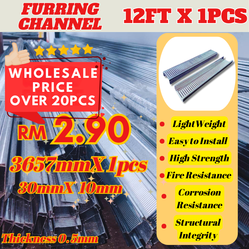 Wholesale 12Kaki Furring Channel, Easy D.I.Y, Ceiling Channel, Besi Siling Gantung Besi Kecil, Plaster Siling Channel