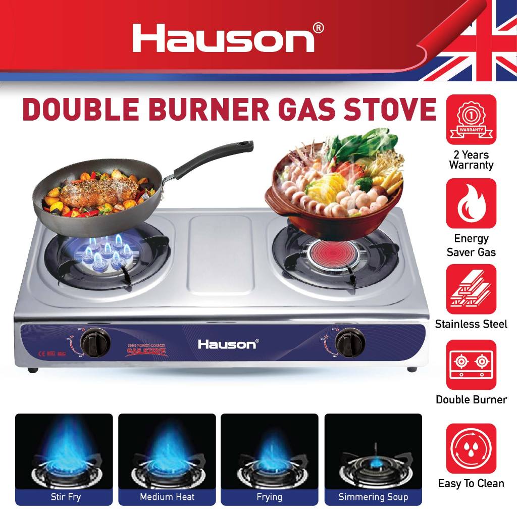 Hauson Double Burner Gas Cooker Stove Dual Gas Stove Cooktop Dapur Gas Infrared Burner 8 Jet Head Nozzle 煤气灶