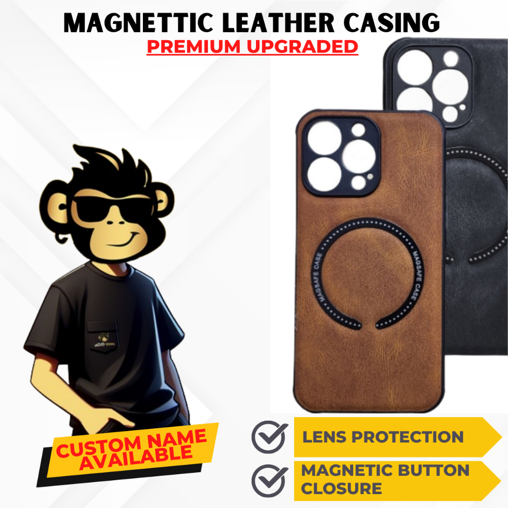 MojoSkins Magnetic Ring Leather Case iP 15 14 Pro Max 14 iP 13 12 iP 11 XS Max XR XS Drop Protection