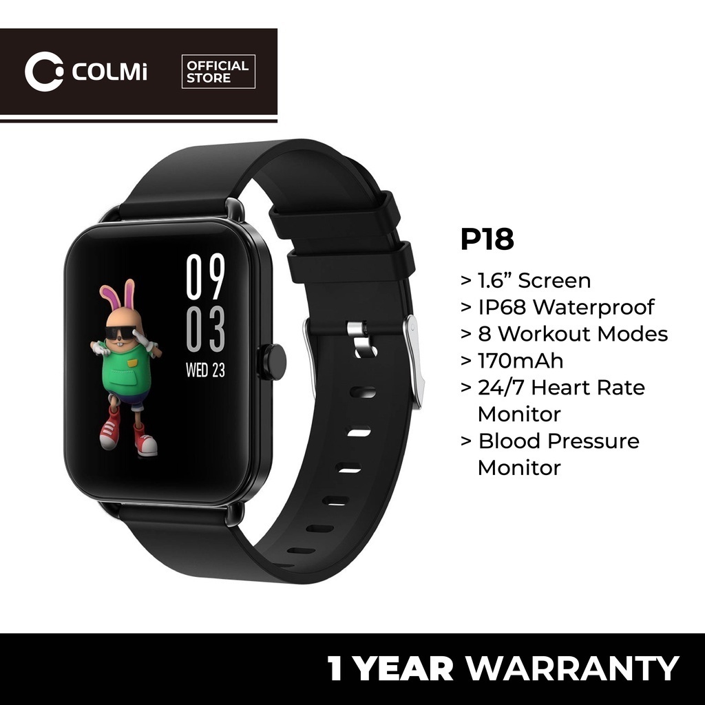 COLMI P18 Smartwatch 1.6" Touch Screen IP68 BT5.1 Blood Pressure Monitor 8 Modes 24/7 Heart Rate Monitor