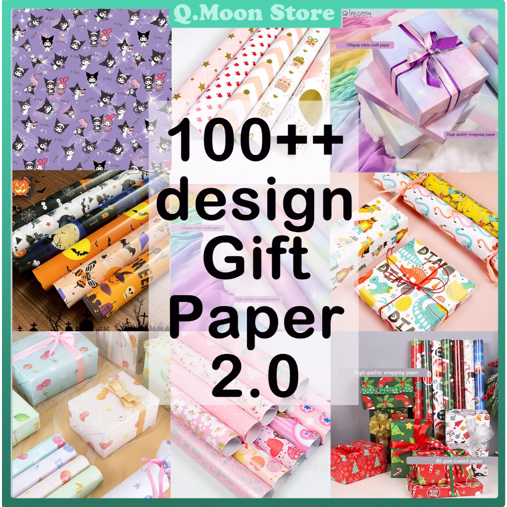 Q Moon Store 2.0 80gsm 100gsm 75cmx51cm Gift Wrapping Paper Kertas Hadiah Marble Halloween Islamic Birthday Kuromi