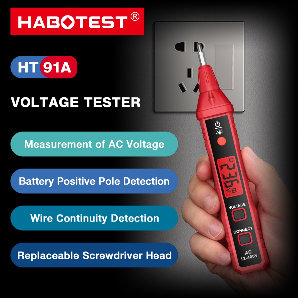 HABOTEST🔥HT91A Smart Pen Type AC Voltage Detector NCV 12~400V Voltage Tester For Live/Null Wire With Flashlight LCD