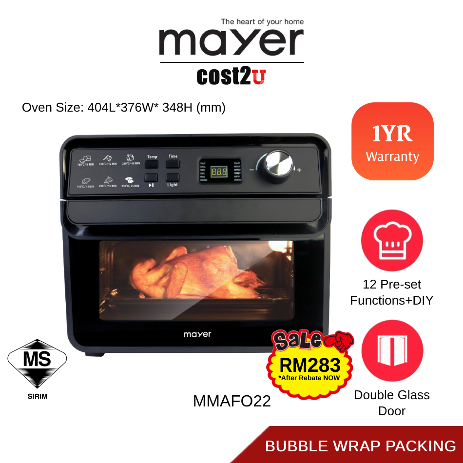 Khind Mayer 20L Digital Air Fryer Oven (12 Functions) | MMAFO22 Food Dehydrator Dry Fruits Pizza Defrost Ketuhar 烤箱