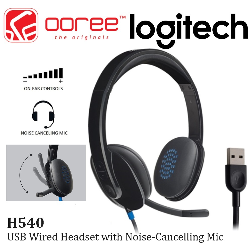 LOGITECH H540 WIRED USB COMPUTER HEADSET WITH HIGH DEFINITION SOUND, ON EAR CONTROL & NOISE CANCELLI