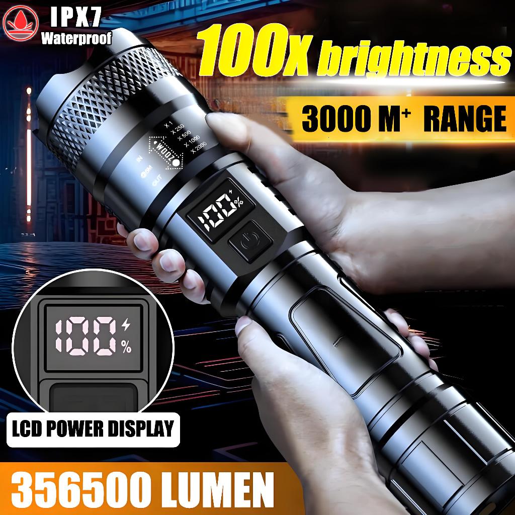 【128 hours of continuous use】LED lampu suluh led 50000w torch light rechargeable flashlight waterproof 手电筒