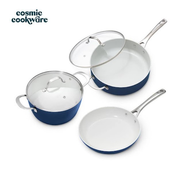 5-piece Cosmo Set (Cream & Navy) - Cosmic Cookware Non-toxic, Swiss Made Non-stick Ceramic Coating, FDA Approved