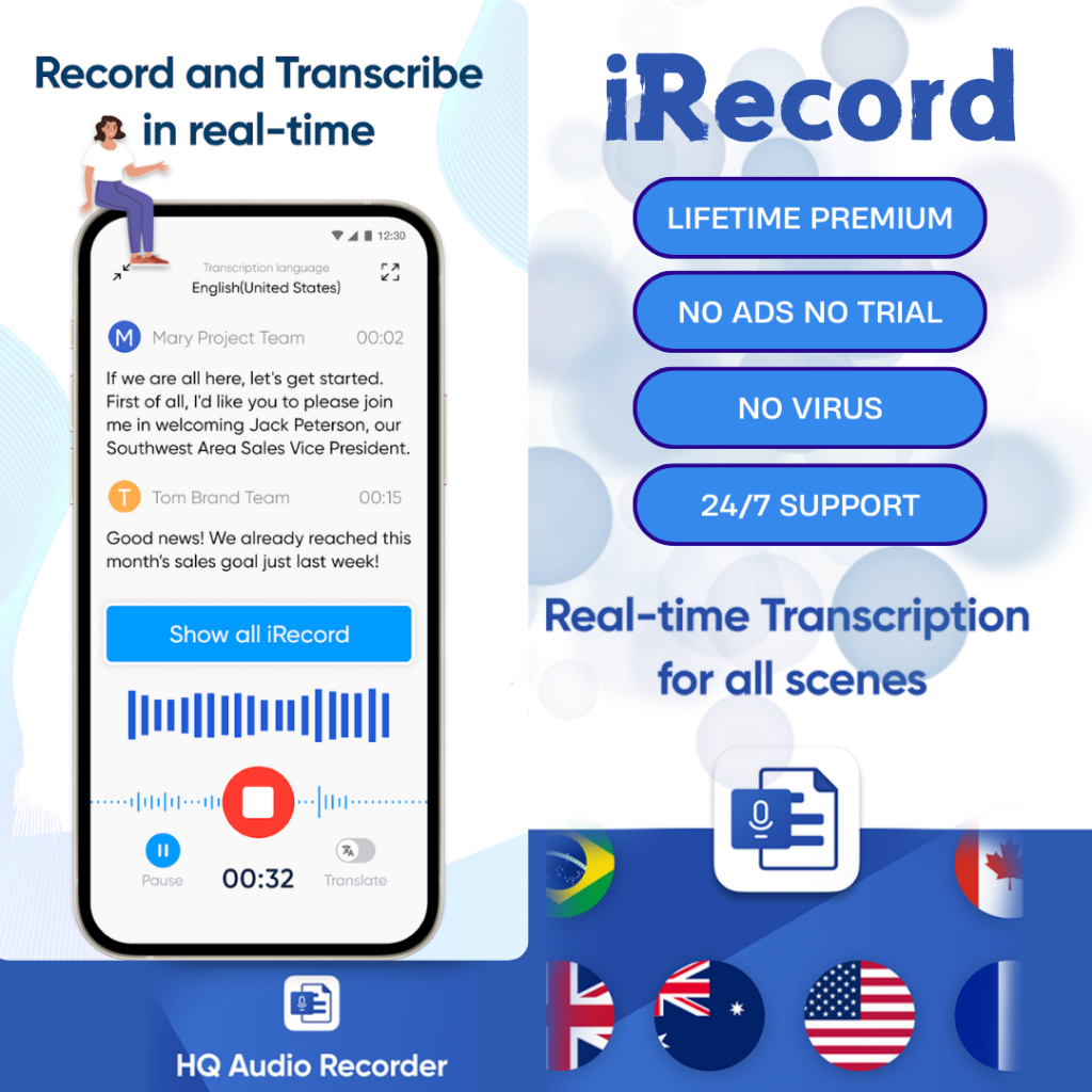 iRecord - Transcribe Voice Note Pro v2.4.0 (Premium Unlocked) [Android Only]