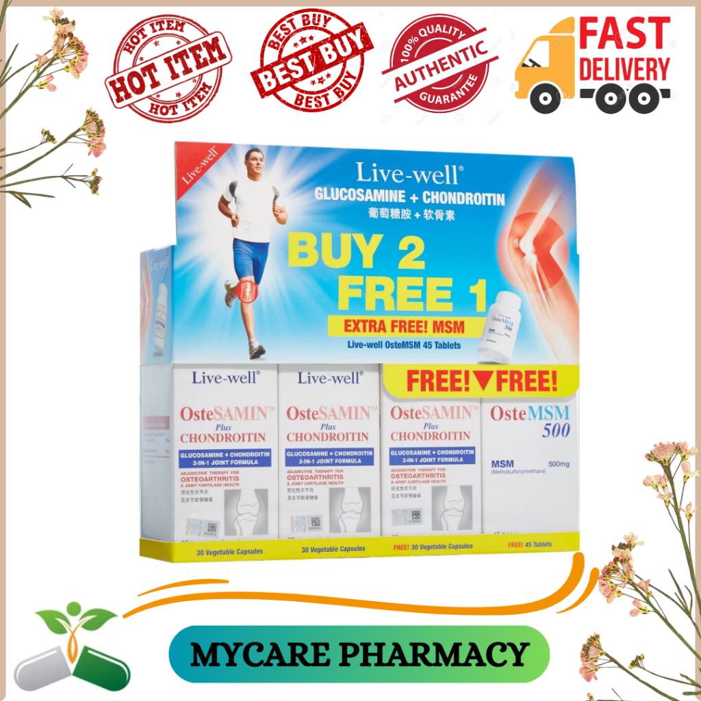 Live-Well OsteSAMIN Plus Glucosamine + Chondroitin 30s / 100s (BUY 2 GET 1 FREE + FREE 1 MSM 500) exp sept 2026