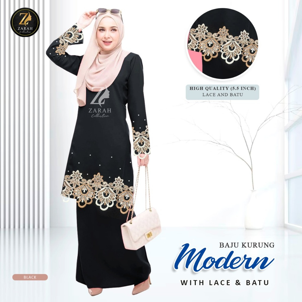 High Quality Baju Kurung Modern Zalia With Front Prada Lace/Sulam New Arrival