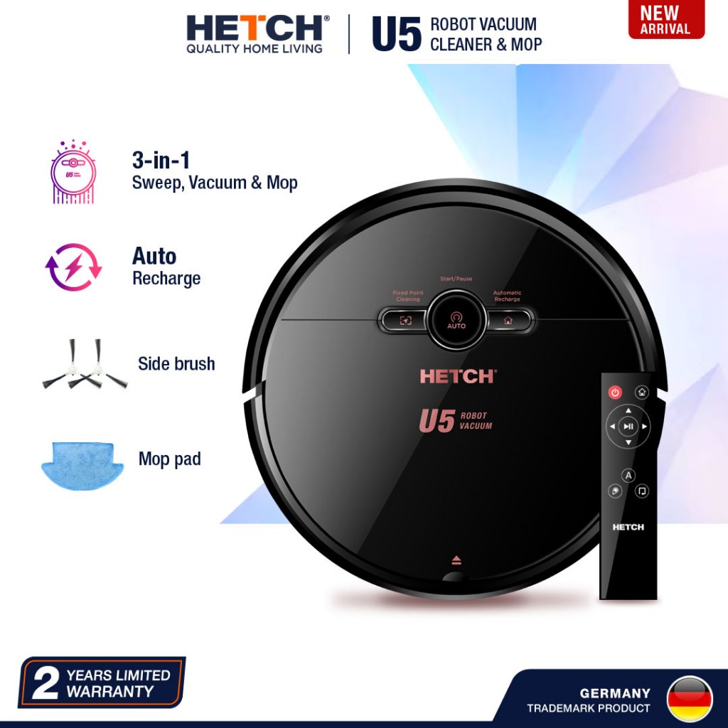 HETCH U5 Robotic Vacuum, Sweep & Mop Robot Vacuum Cleaner RVC-1415-HC