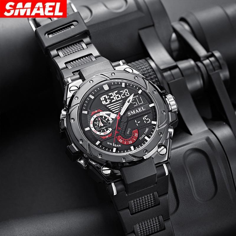 SMAEL Brand Luxury Men's Watches Alarm Fashion Quartz Digital Dual Display Military Original Casual Men Watch 8060