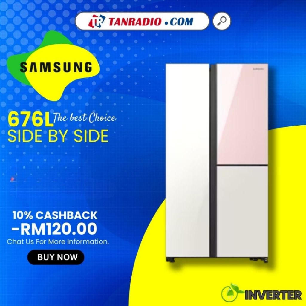 【Mid Year Sales】Samsung Inverter Side By Side Fridge - White Pink (640l) RH62A50E16C