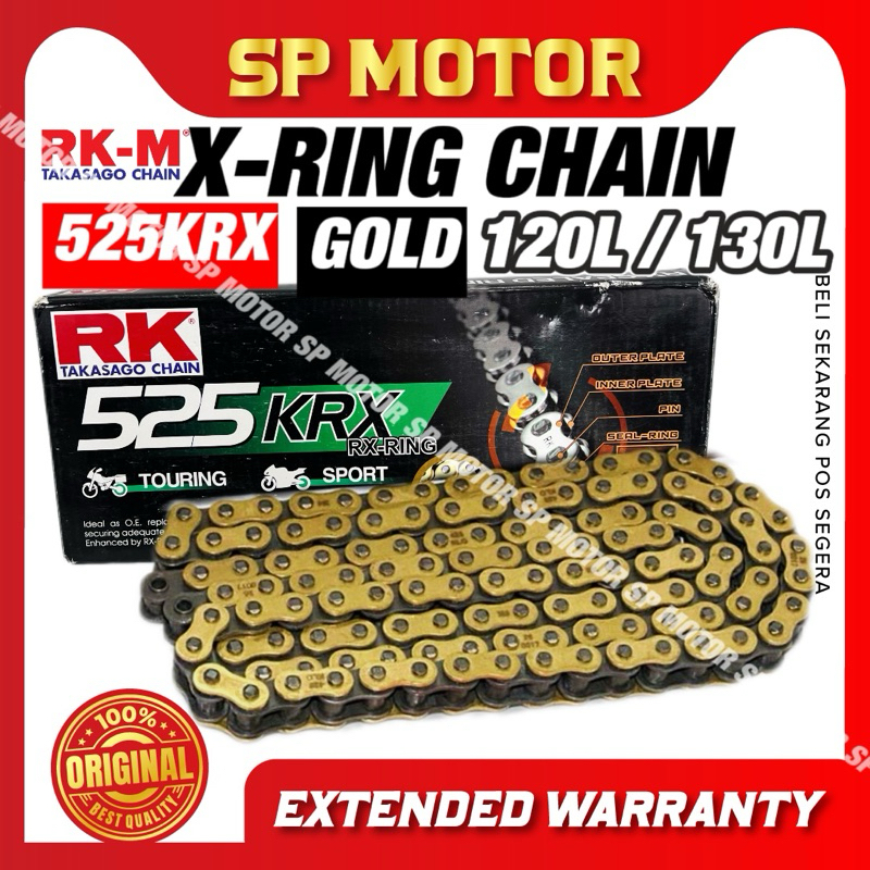 RANTAI RK 120L X-RING CHAIN 525 KRX 100% ORIGINAL GOLD XRING ORI SPROCKET Z900 CBR650 Adventure MT09 Tracer TNT600 Z1000
