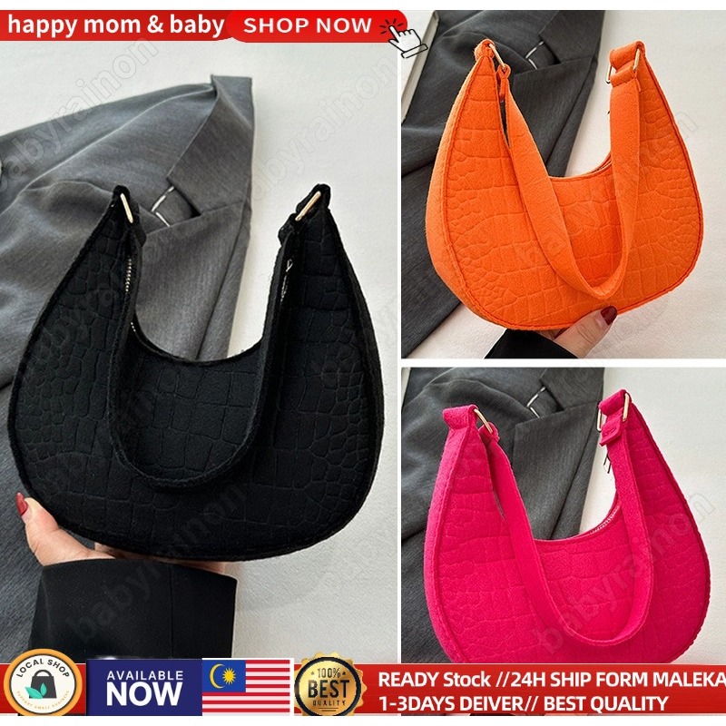 READY STOCK Vintage Dumpling Underarm Bag Women Zipper Shoulder Bag Fashion Shoulder Bag Underarm Bag Textured Handbag