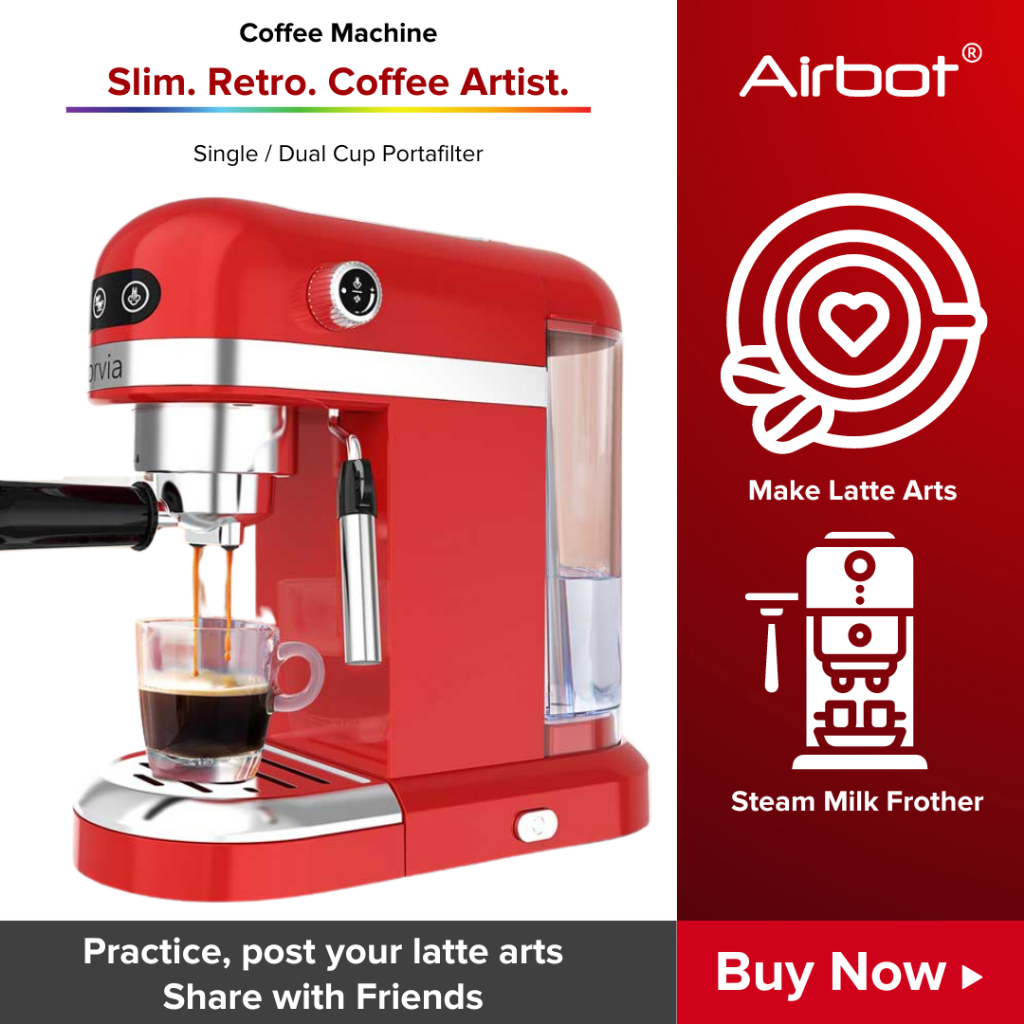 Airbot Coffee Machine CM8000 Retro Design Ultra Slim Compact, Quick Easy Portable Light Weight Coffee Maker Milk Frothin