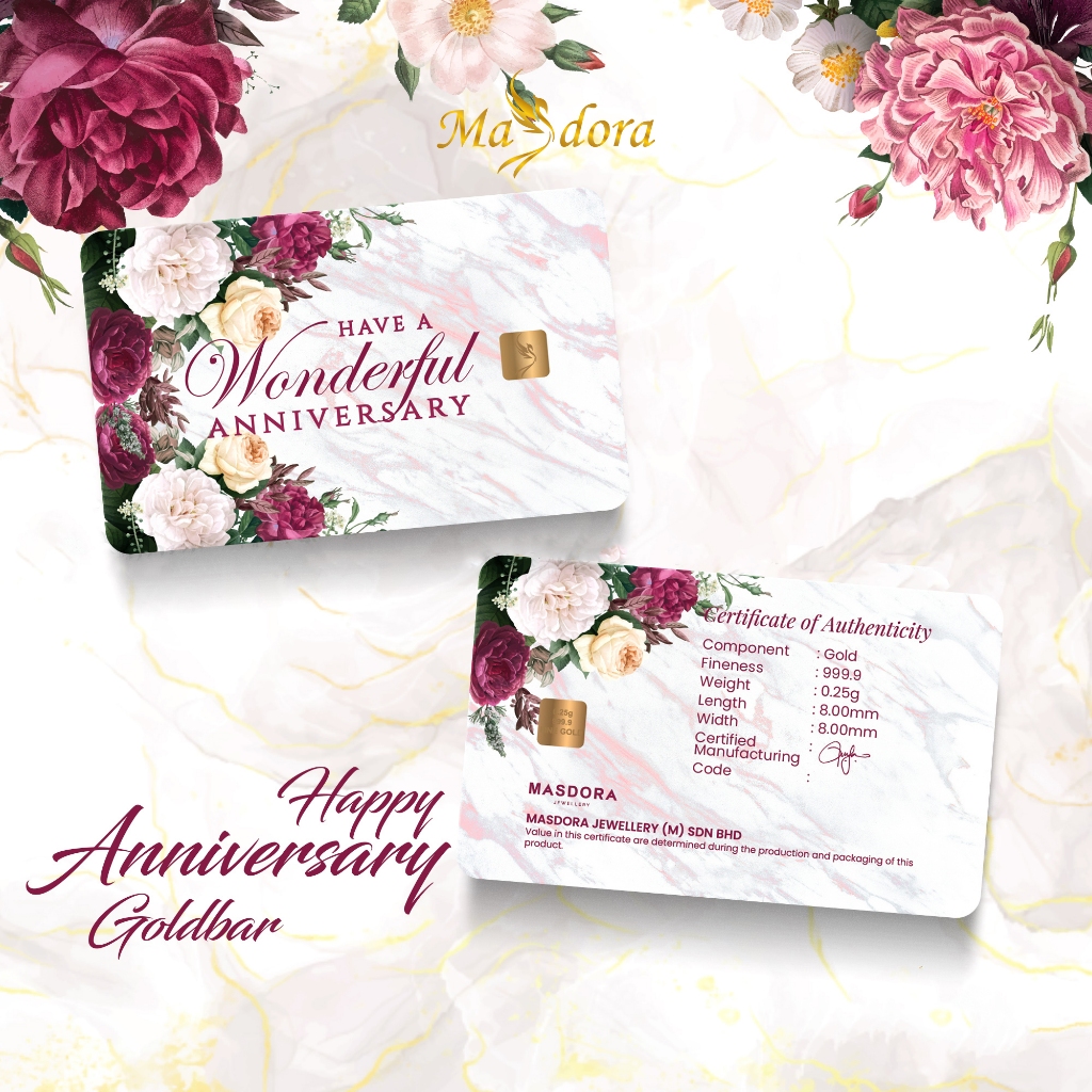 MASDORA 999.9 Gold Bar 0.25GM Gift Series ~ Wonderful Anniversary (EMAS 999.9/24K)