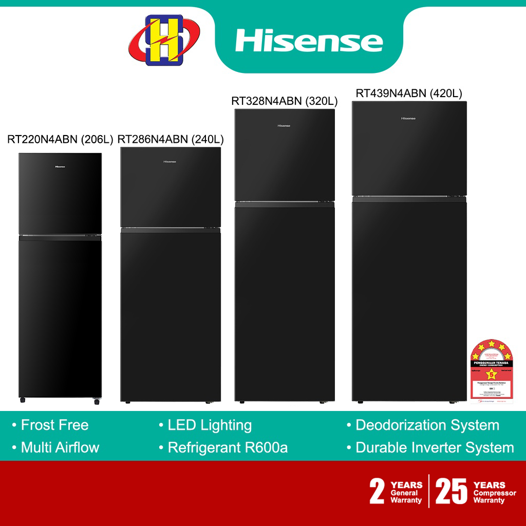 Hisense Refrigerator (210-420L) Inverter 2-Door RT220N4ABN / RT286N4ABN / RT328N4ABN / RT439N4ABN