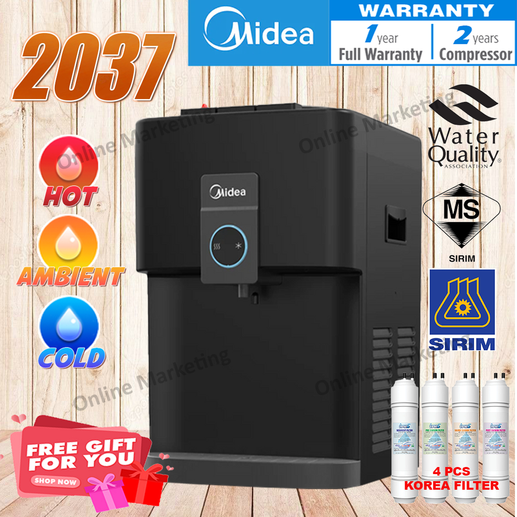 2024 NEW EDITION MIDEA Hot & Warm & Cold Tabletop Water Dispenser 2037T - Compressor Cooling -4 Korea Halal Water Filter