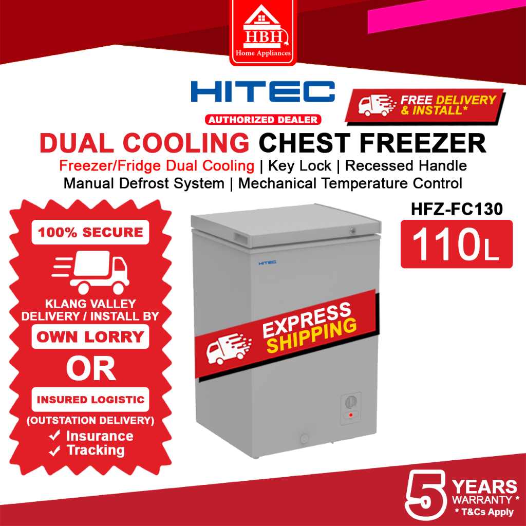 Hitec HFZ-FC130 110L Dual Cooling R600a Key Lock Chest Freezer HFZFC130 FC130