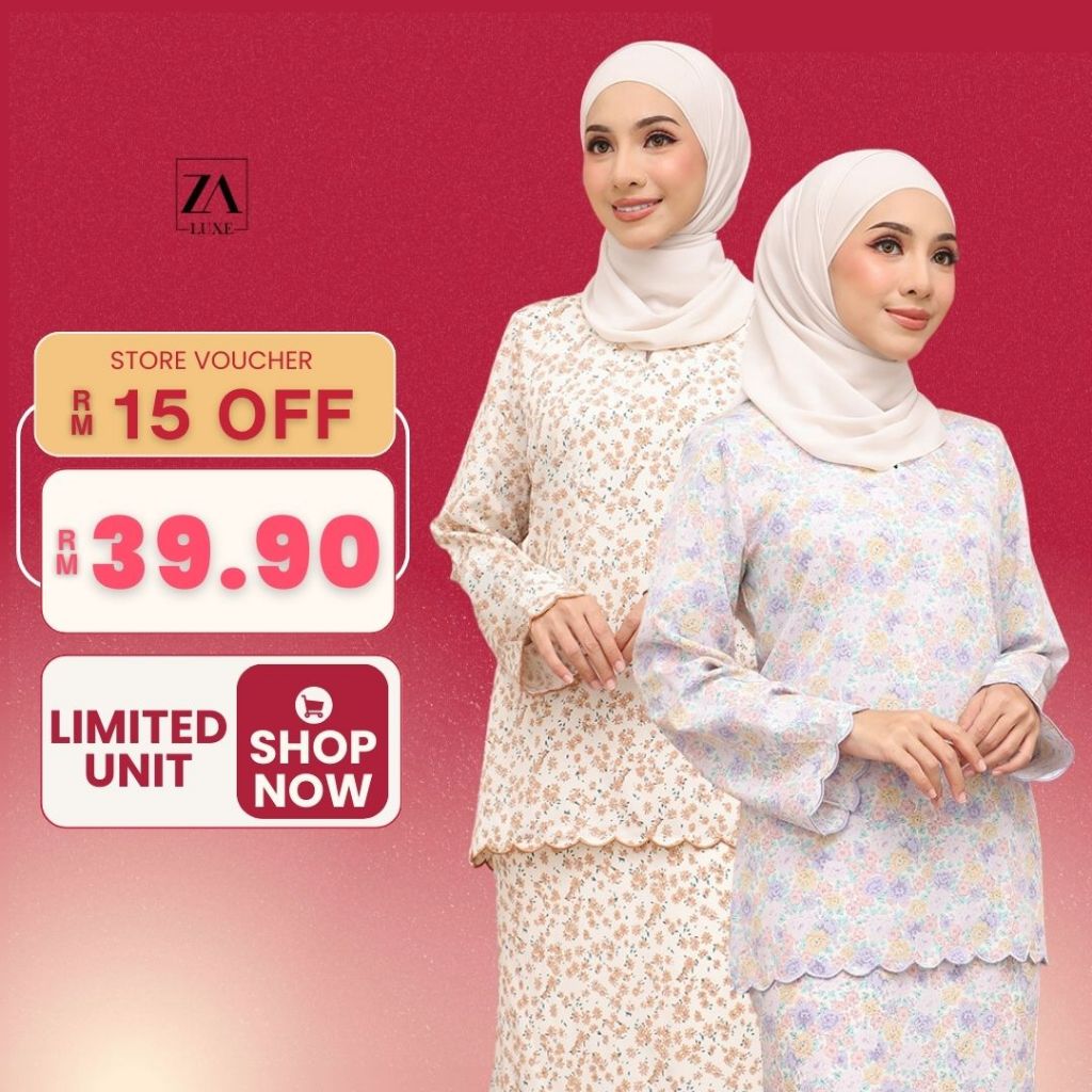 ZOE ARISSA BAJU KURUNG KEDAH OPAH SULAM FLORAL Kurung Sulam Floral Printed Design Ironless REESA Kurung Raya HAJI 2024