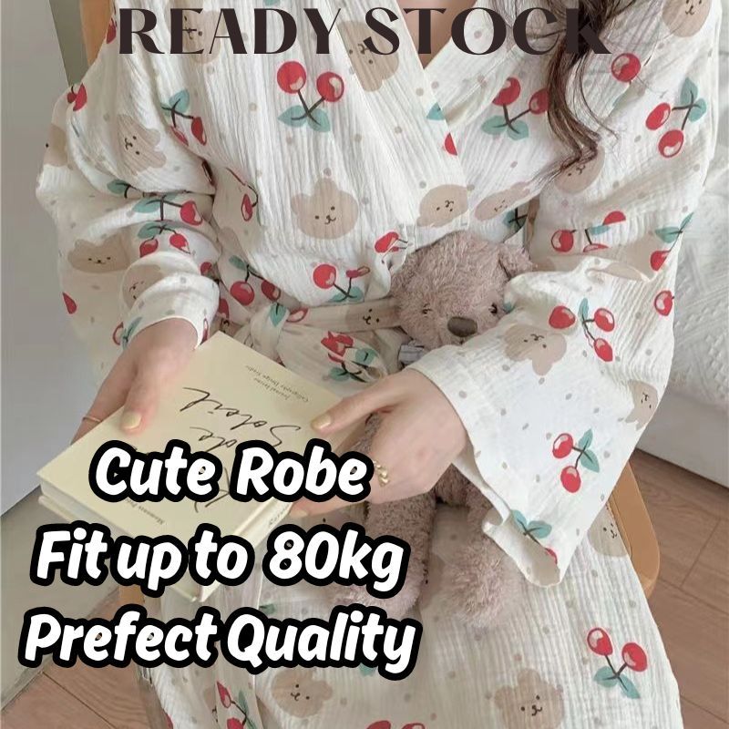 Malaysia Ready Stock - Jubah Jepun  Japanese kimono nightgown bear bathrobe long pajamas Jubah Cute Night Robe Baju Tido