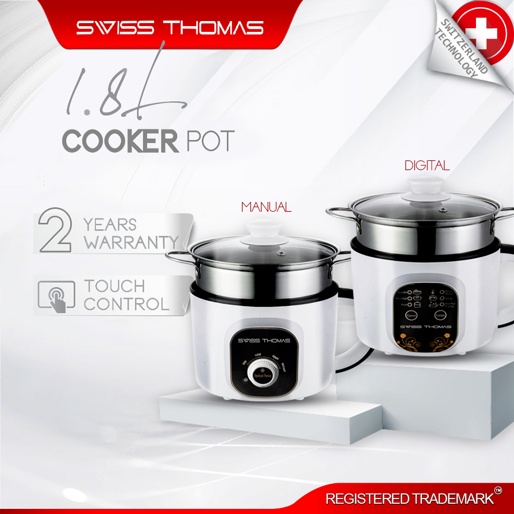 SwissThomas Periuk Nasi Cooking Pot Rice Cooker Electric Multifunction Non Stick Cooker Pot Stainless Steel Steam Tray