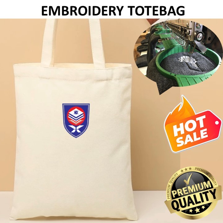 EMBROIDERY SULAM UTHM UNIVERSITI TUN HUSSIEN ONN MALAYSIA LOGO TOTE BAG CANVAS BEIGE