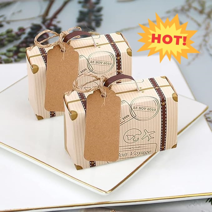 UMI Hot Selling Mini Luggage Suitcase Briefcase Party Candy Box Vintage Kraft / Kotak Kecil Kraf Beg Pakaian Beg Bimbit