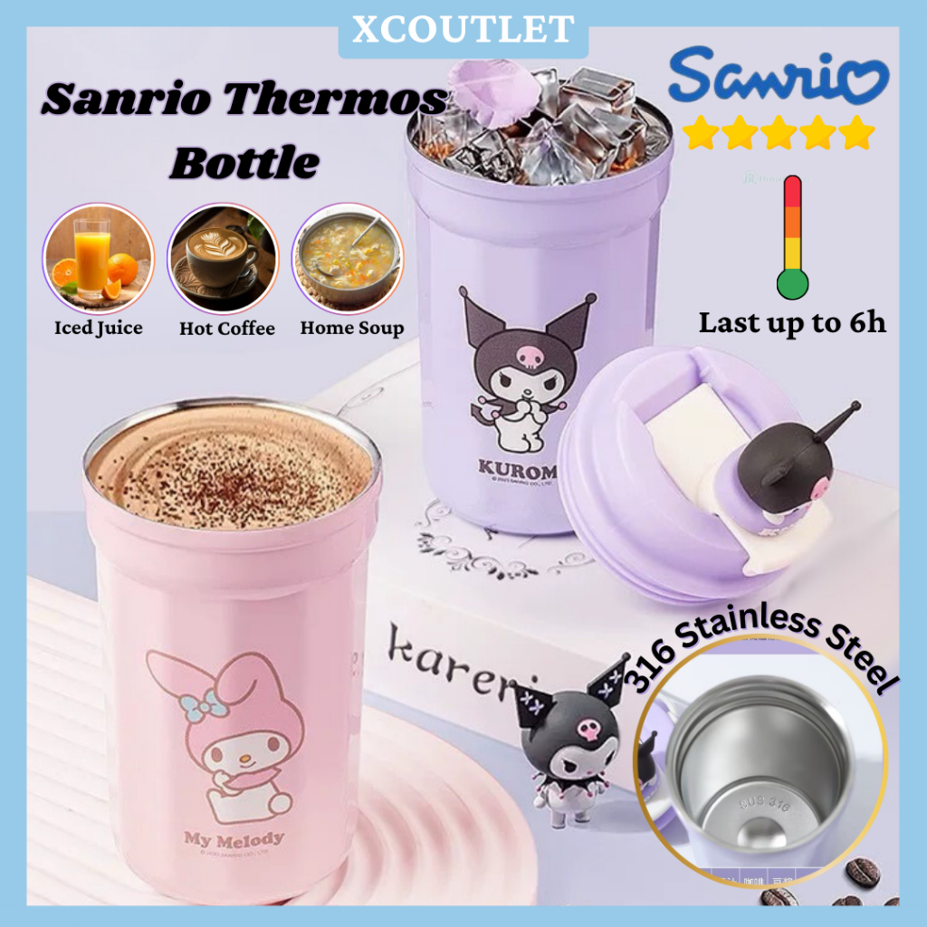 Sanrio Tumbler Coffee Cup Thermos Water Bottle Insulated 304 Stainless Steel Keep Hot and Cold Vacuum Kuromi 480ml