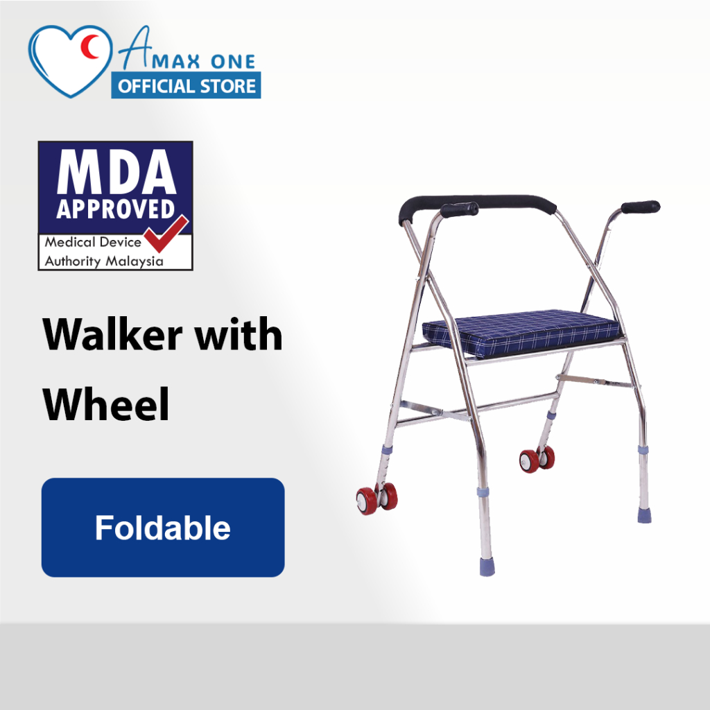 Stainless Steel Foldable Height Adjustable Walker with Wheel and Seat