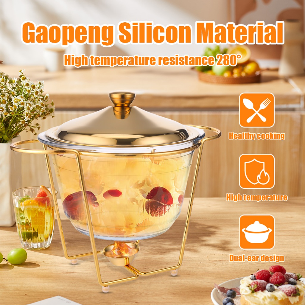 Glass Buffet Dinner Food Warmer Heatable Container Dish Chafing Oval Pot SOUP WARMER / FOOD WARMER GOLD RACK BUFFET FOOD