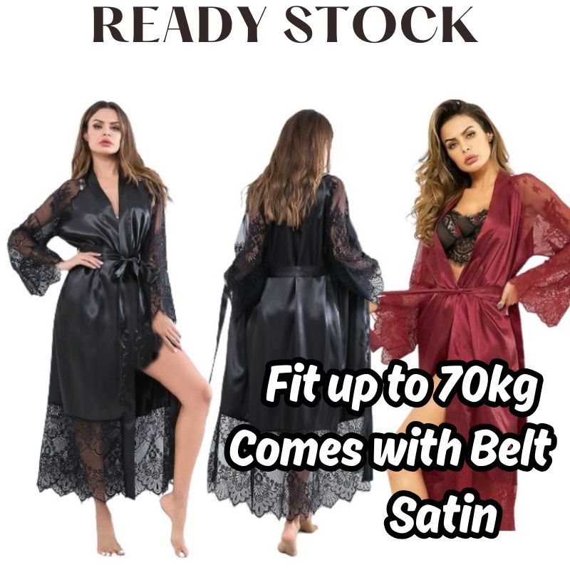 Japanese Satin Women Ladies Floor Length Robe Sleepwear Nightwear Sexy Lingerie #Y123