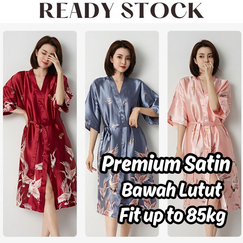 Malaysia Seller - Japanese Kimono Robe Crane Sleepwear Leisure Style Premium Quality Length 115cm