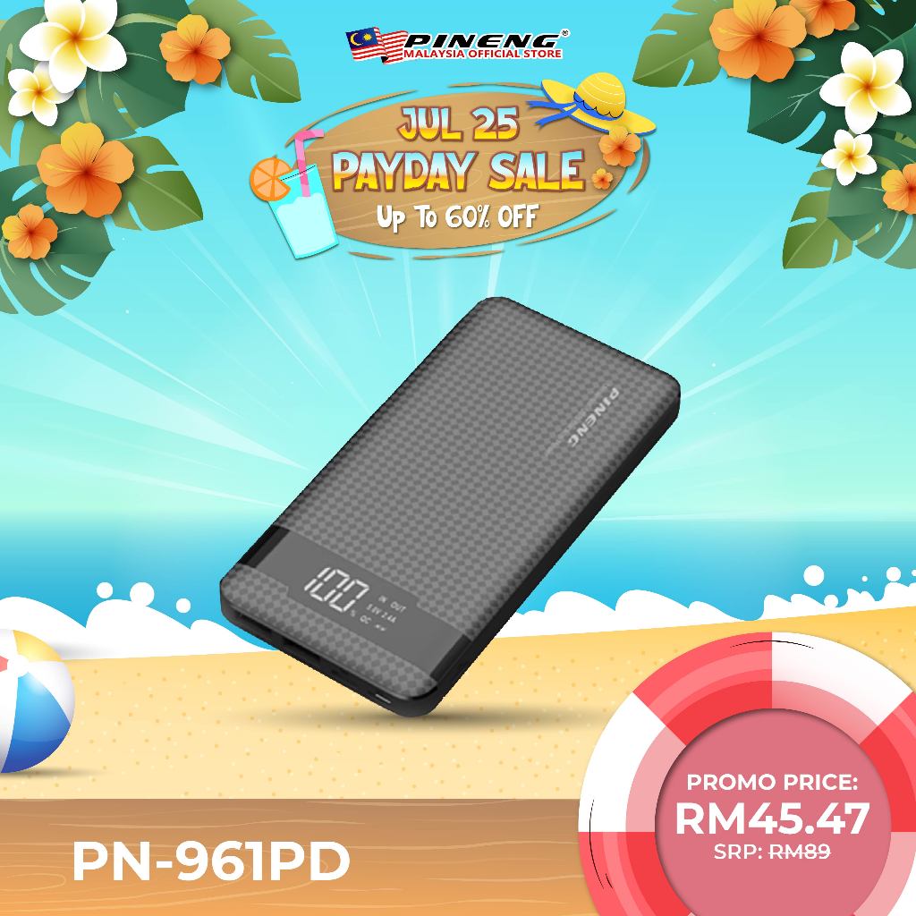 PINENG PN-961PD Qualcomm Quick Charge 3.0 Slim PN961PD Power Bank - Black (10000mAh)