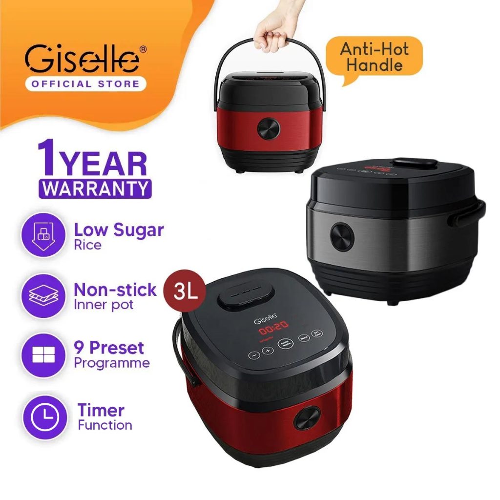 Giselle 3L/5L Low Sugar Function Digital Touch Screen Rice Cooker (With Preset Timmer) - KEA0372 / 0376GD