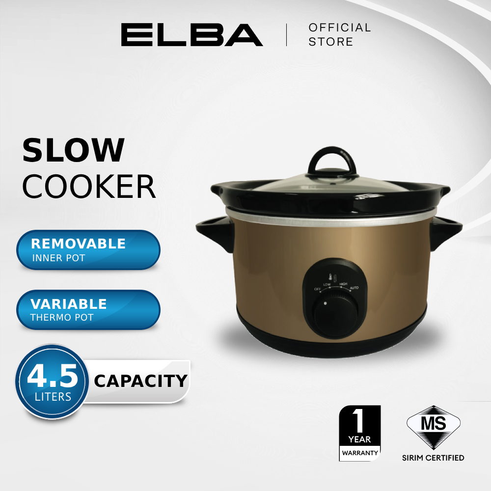 ELBA 4.5L Slow Cooker ESC-K4568(CP), ESC-K4569(WH)- Variable Thermostat Control - OFF, High, Low, Auto (4.5L/240W)