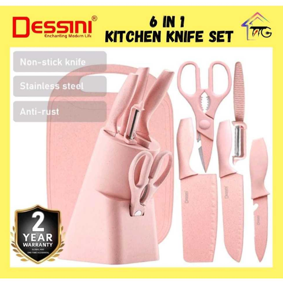 DESSINI ITALY 6 IN 1 Kitchen Knife Scissor Peeler Cutting Board Storage Holder