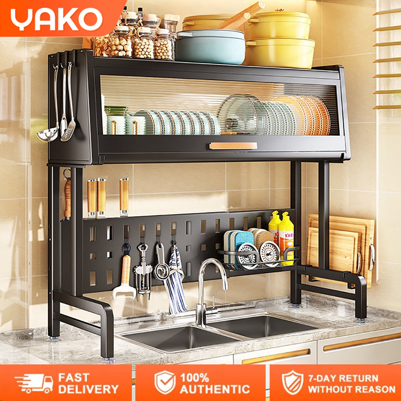 [Ready Stock] YAKO Dish Cabinet Rack With Cover Kabinet Dapur Rak Pinggan Mangkuk