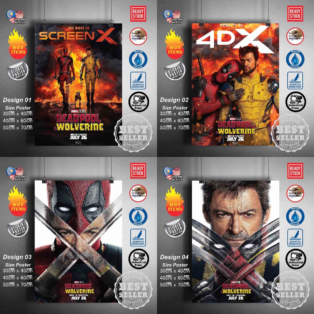 (Ready Stock) deadpool and wolverine Marvel Superhero Comic Movie Art Painting Sticker Poster Wall Home Decor No frames