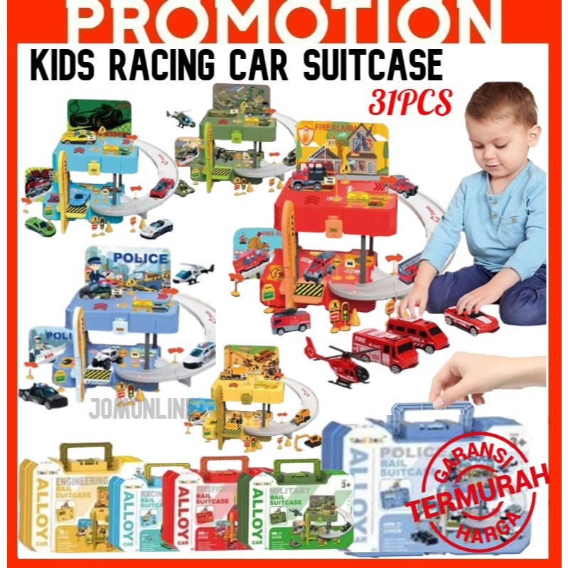 ~Ship From KL~ 31PCS kids racing Car toys Construction Military FireTruck Vehicle Track Rail suitcase Playset Toy
